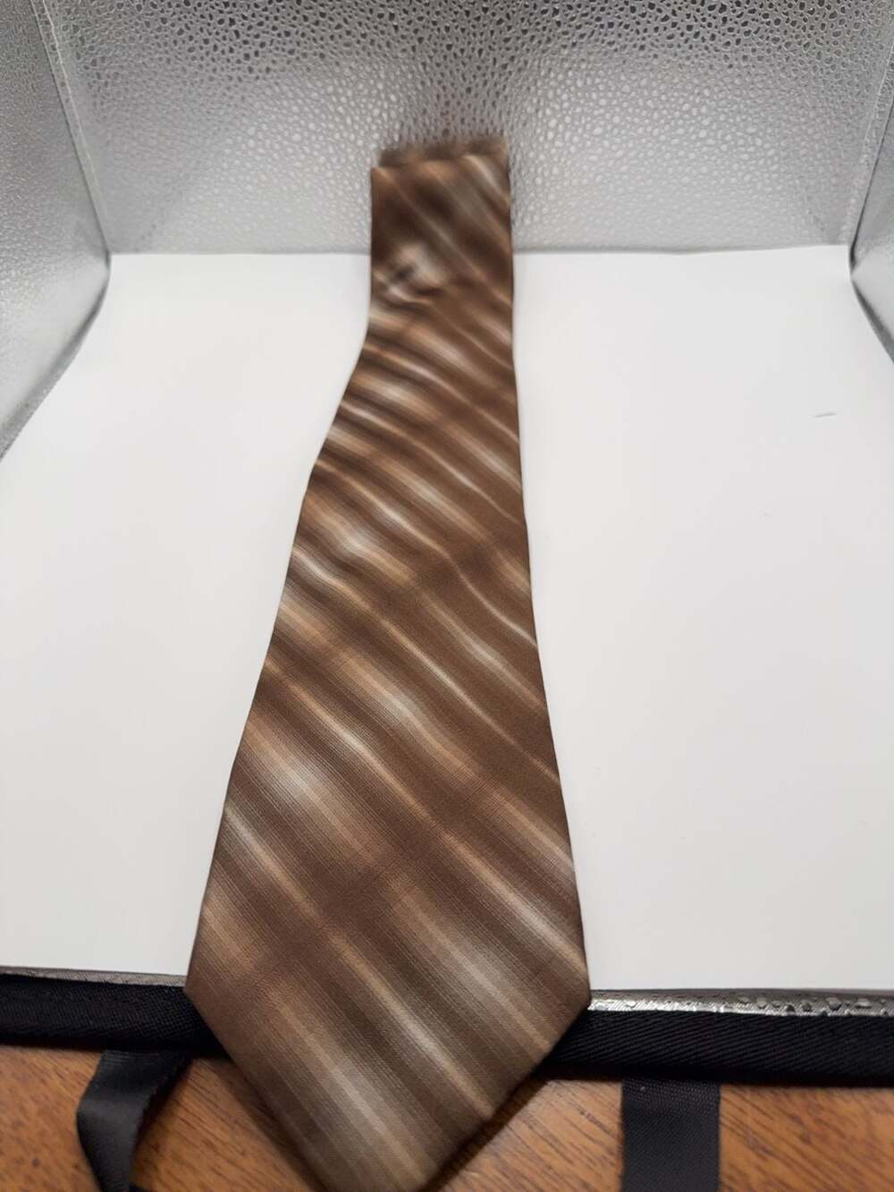 Van Heusen Men's Brown Striped 100% Silk Stain Resistant Necktie